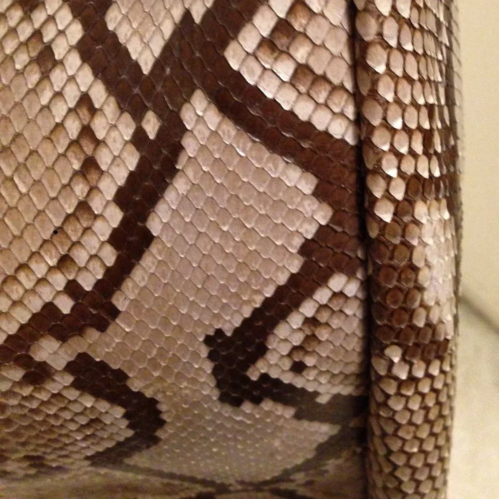 Auth Great Cond REAL natural beige brown PYTHON Carlos Falchi hobo shoulder bag